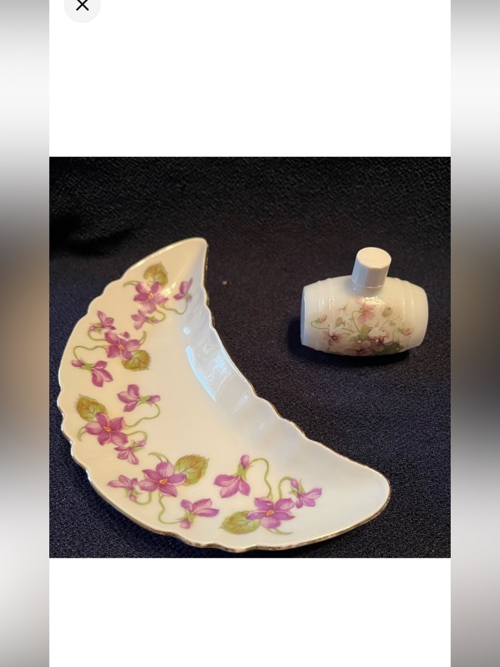 Vintage Mitterteich Porcelain Crescent Dish and miniature Scent Bottle